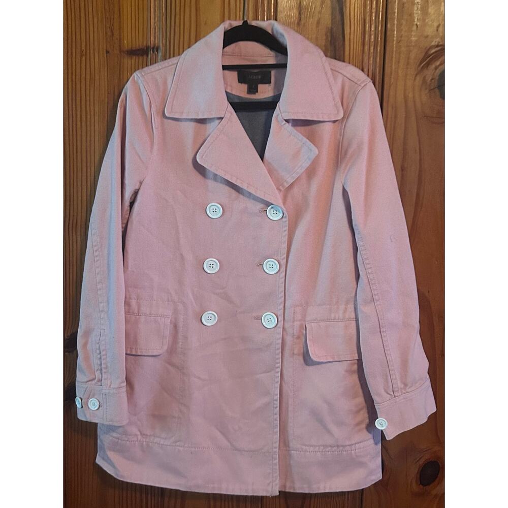 J Crew PeaCoat Women's Pastel Pink Twill Cotton Double Breasted Sturdy Size 2